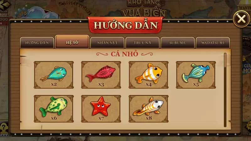 Hệ số thưởng trong game săn cá Đại Hải Trình đa dạng, giá trị